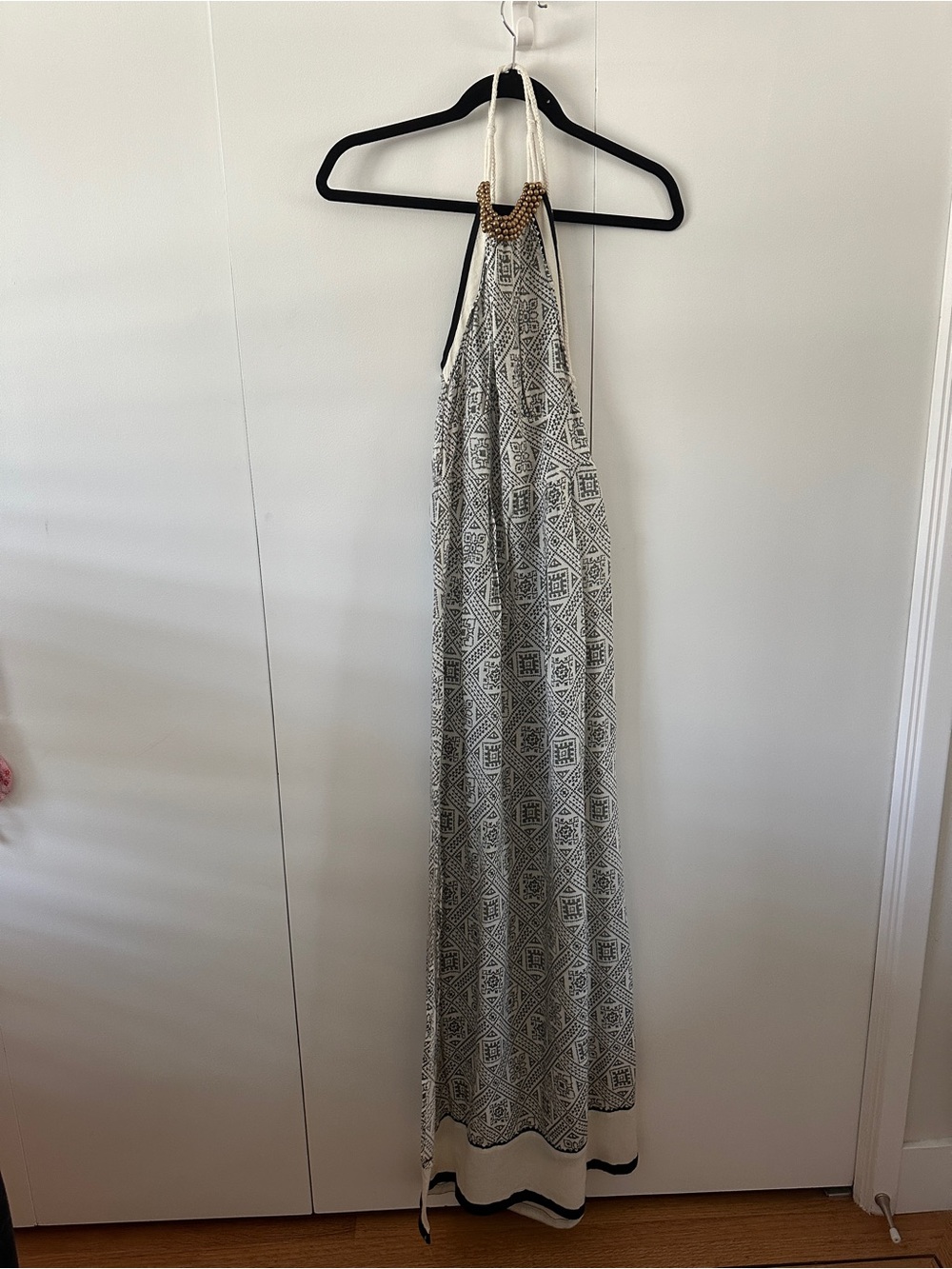 Warehouse Black and White Halter Maxi Dress with Beaded Neckline size UK 8